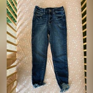 KanCan Dark Blue High-Rise Skinny Jeans with Frayed Hem